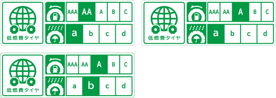 低燃費タイヤ 転がり抵抗性能AA ウエットグリップ性能a/低燃費タイヤ 転がり抵抗性能A ウエットグリップ性能a/低燃費タイヤ 転がり抵抗性能A ウエットグリップ性能b